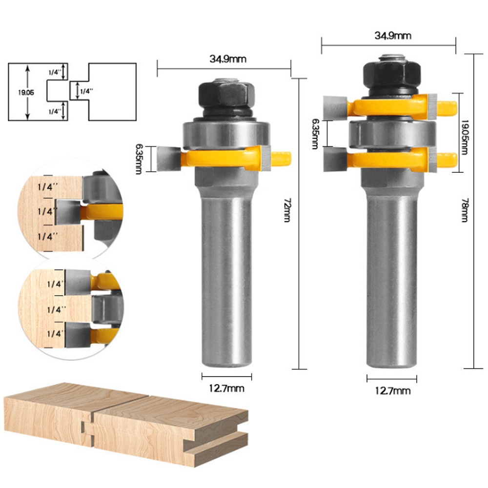 Bộ 2 Mũi Phay Router 6mm 1 / 4 "8mm 12mm 1 / 2" Cho Máy Cắt Gỗ