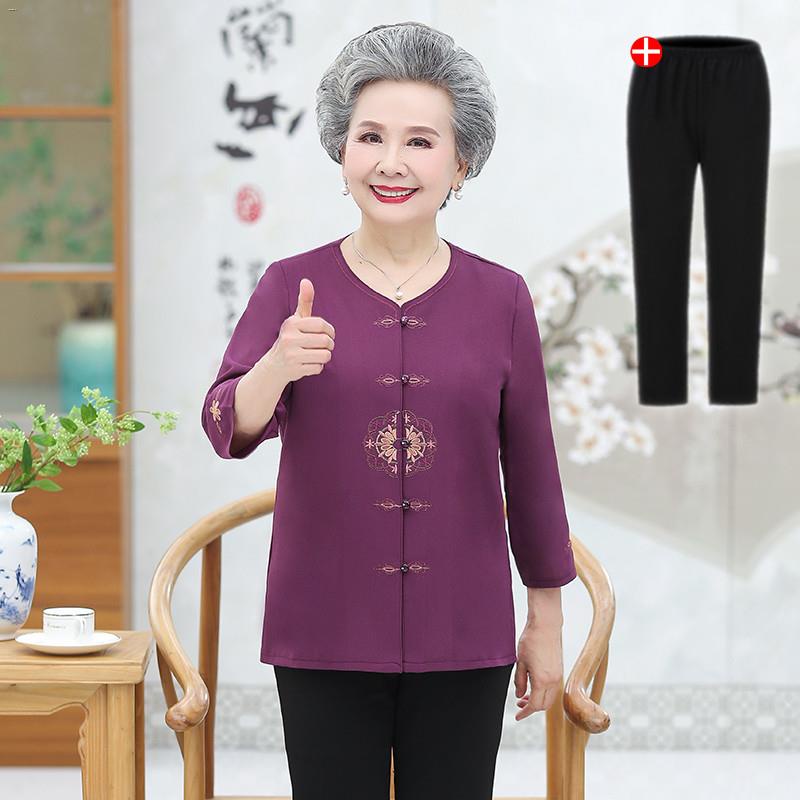 HUINGPhụ nữ trung niên và cao tuổi áo bà ba dài tay thêu trên đầu của mẹ Bộ đồ hai mảnh cho người già