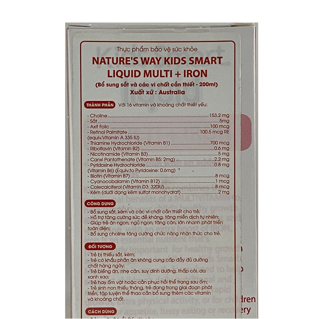 Nature's Way Kids Smart Liquid Multi + Iron - Bổ sung hỗn hợp vitamin, kẽm và sắt cho trẻ