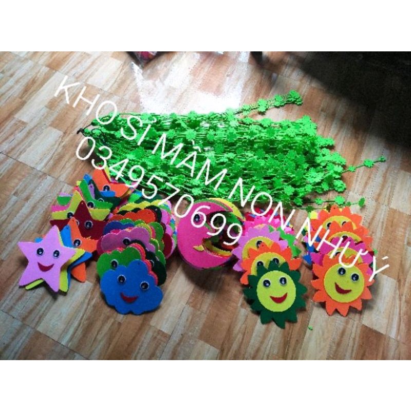 Rèm cầu vồng, trăng, sao,mây treo trang trí mầm non nỉ 2 li trang trí 2 mặt, dây dài 1m