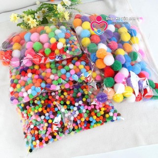 Bịch 1000 hạt pom pom 1cm 1.5cm 2.0cm 2.5cm 3.0cm học liệu giáo dục sớm montessori sỉ pompom