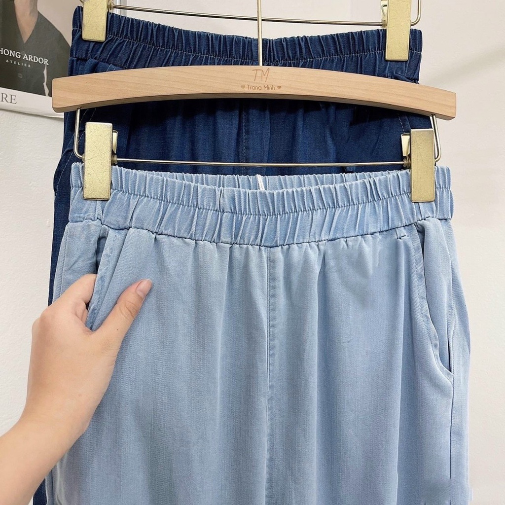 Quần Jeans ,Quần bò giấy 2 màu ống suông rông cap chun cho nữ FREESIZE