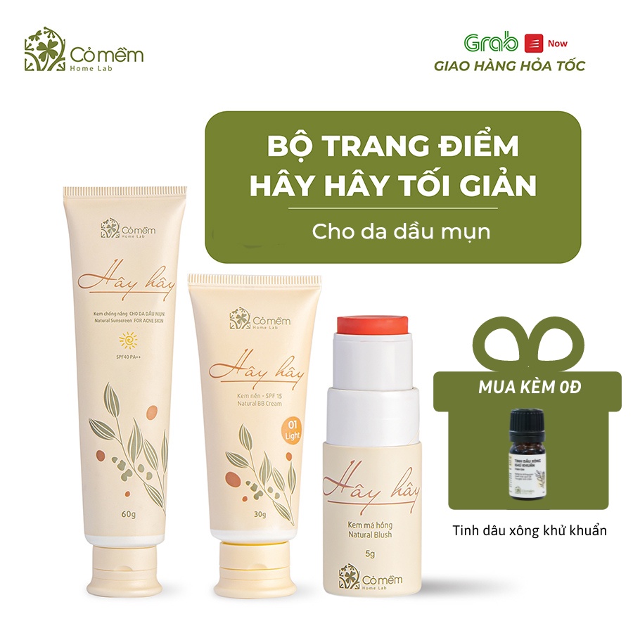 Bộ Trang Điểm Tối Giản 3 bước Hây Hây Cỏ Mềm 100g