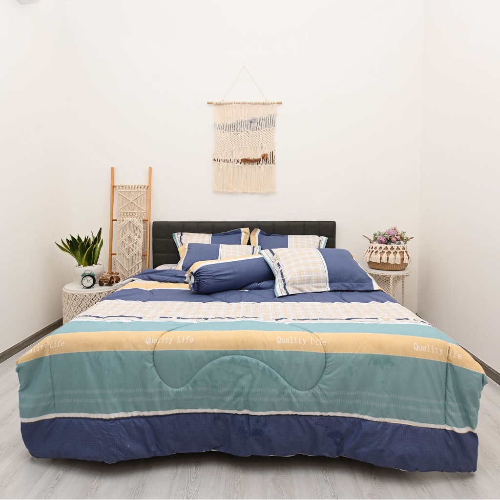 Bộ drap, áo gối NIN Calisto - CT220011 màu xanh sọc (không kèm mền)