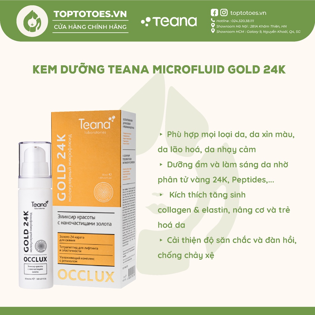 Kem dưỡng Teana Occlux Molecular Microfluid Gold 24K trẻ hoá, làm sáng da chứa phân tử vàng 24K 50ml