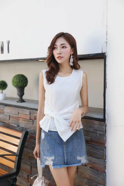 Áo đũi cột nơ bánh bèo