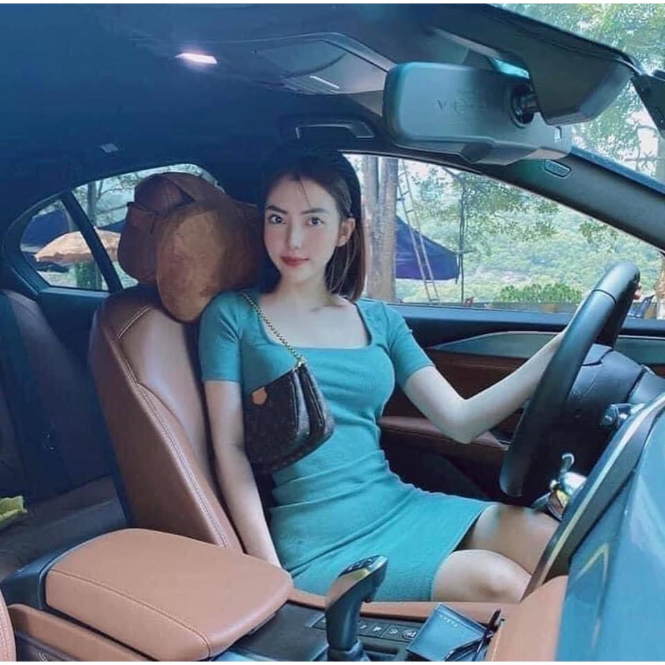 Váy cổ vuông ngắn tay 3 màu nữ - Đầm midi dáng dài body ôm bánh bèo tiểu thư SIÊU ĐẸP | BigBuy360 - bigbuy360.vn