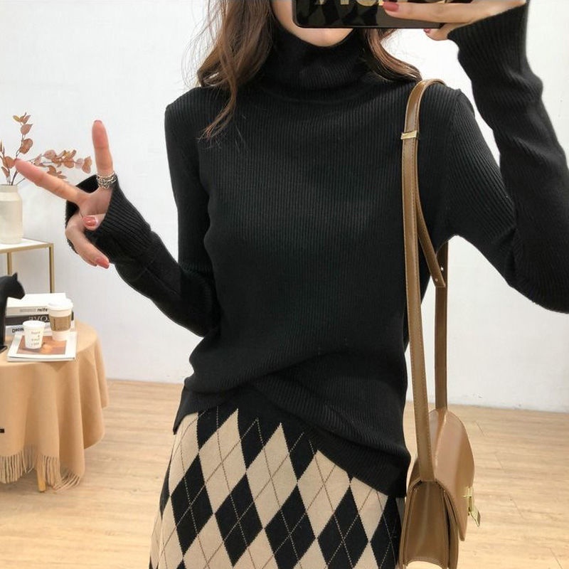Áo sweater dệt kim cổ lọ dáng ôm thời trang thu đông cho nữ