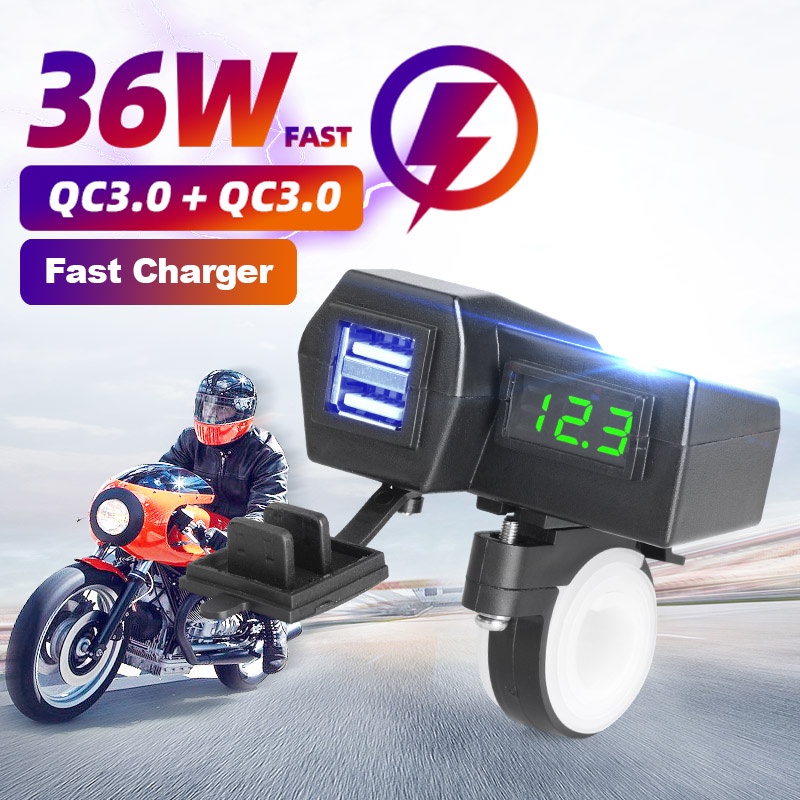 Bộ sạc nhanh QC3.0 12-24V USB chống thấm nước có công tắc cho xe máy