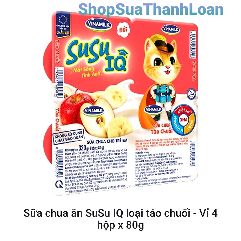 [GIAO HỎA TỐC] LỐC 4 HỘP SỮA CHUA ĂN SUSU IQ LOẠI CÓ ĐƯỜNG 80G