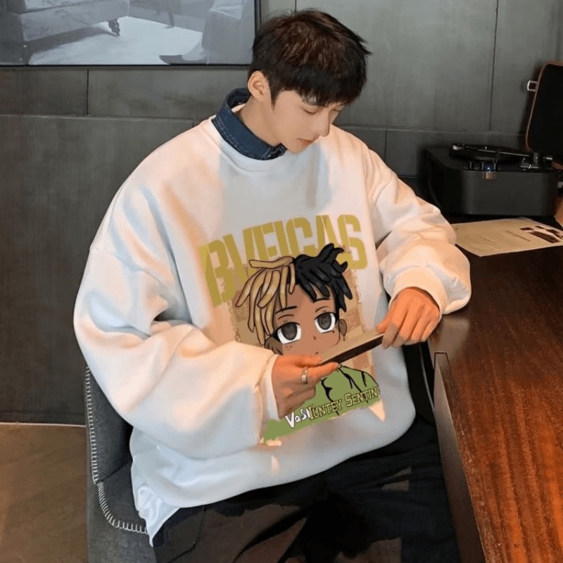 Áo Nỉ Tay Dài In Hình Hoạt Hình Thời Trang Hàn Quốc Dành Cho Nam Size M-5XL