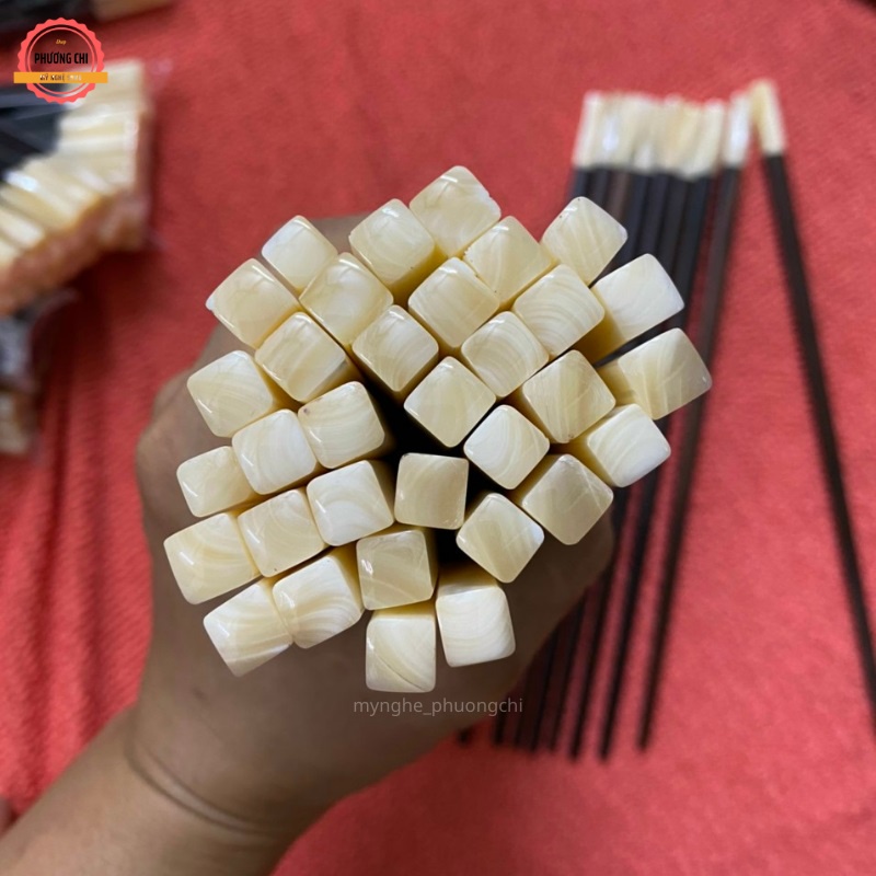 Đũa gỗ trắc đầu tròn, vuông gắn ốc biển [ bộ10 đôi ], đũa gỗ cao cấp chống trơn, chống mốc, bền màu | Mỹ nghệ phương chi