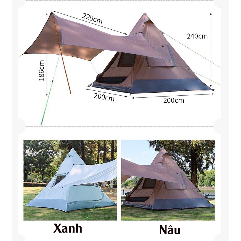 Lều Cắm Trại - Lều Dã Ngoại Hình Kim Tự Tháp Vidalido Có Mái Che Và Cửa Sổ Chống Thấm Nước Và Tia UV | BigBuy360 - bigbuy360.vn
