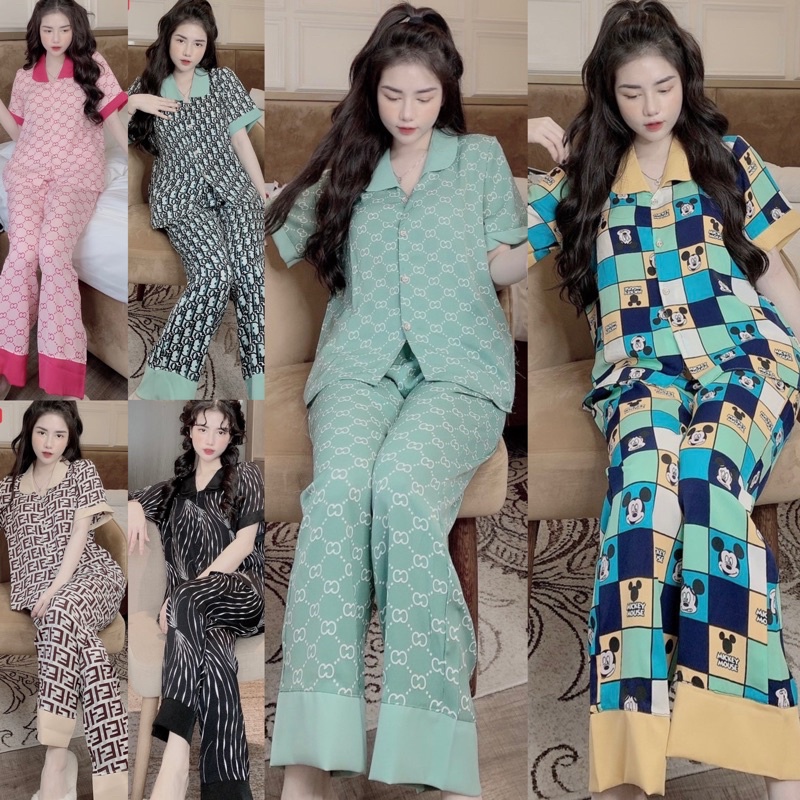 Đồ bộ pijama mặc nhà LỤA cổ sen tay ngắn quần dài sang trọng dưới 62kg
