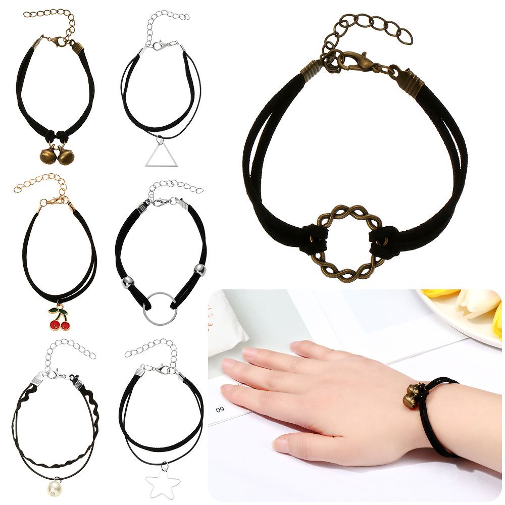 Vòng Tay Màu Đen Phối Ren Hoa Có Mặt Dây Phong Cách Gothic Thời Trang Cho Nữ
