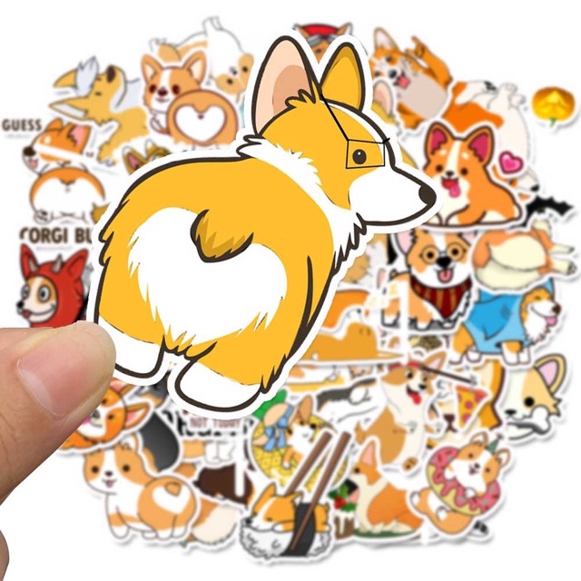 10 Sticker dán hình chó corgi trang trí