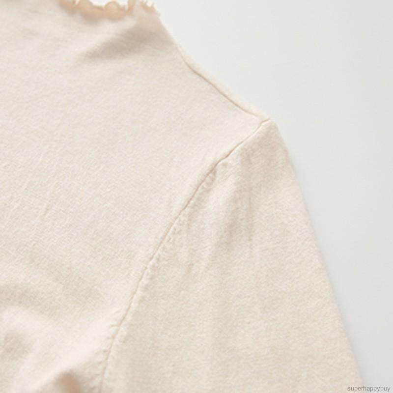 Áo thun tay dài cổ lọ màu trơn dáng rộng thời trang cho nữ