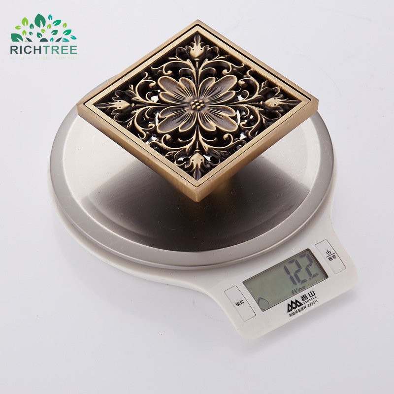 Thoát sàn chống mùi Richtree Dòng điêu khắc hoa văn cổ chất liệu bằng đồng phù hợp lắp cho ống 40-60-90mm