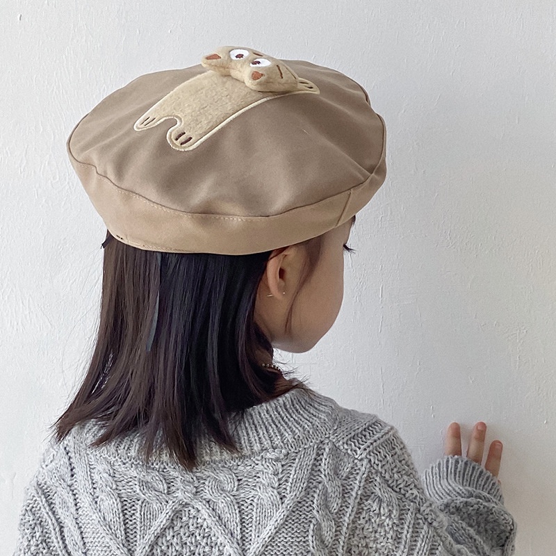 Mũ Beret Thêu Chữ / Mèo 3D Dễ Thương Phong Cách Hàn Quốc Cho Bé Trai