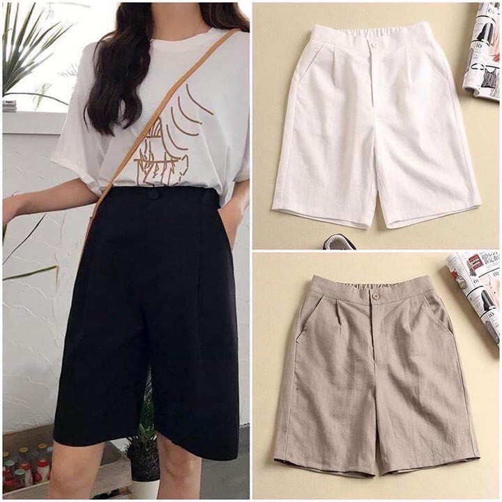 Quần đùi nữ chất đũi xước dáng short thời trang thoáng mát SHEEP YUMI SHOP QL01