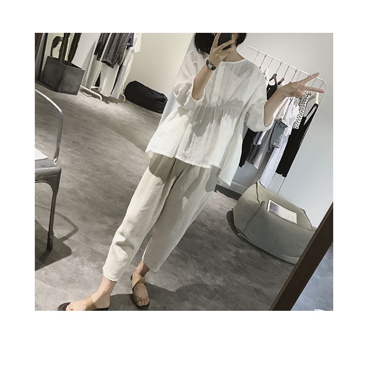 Áo Kiểu Tay Phồng Lưng Cao Dáng Rộng Thời Trang Mùa Hè Cho Nữ