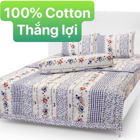 Bộ Drap Cotton Thắng Lợi Kèm Mền Chần Gòn 5 món { CHUẨN LOGO}