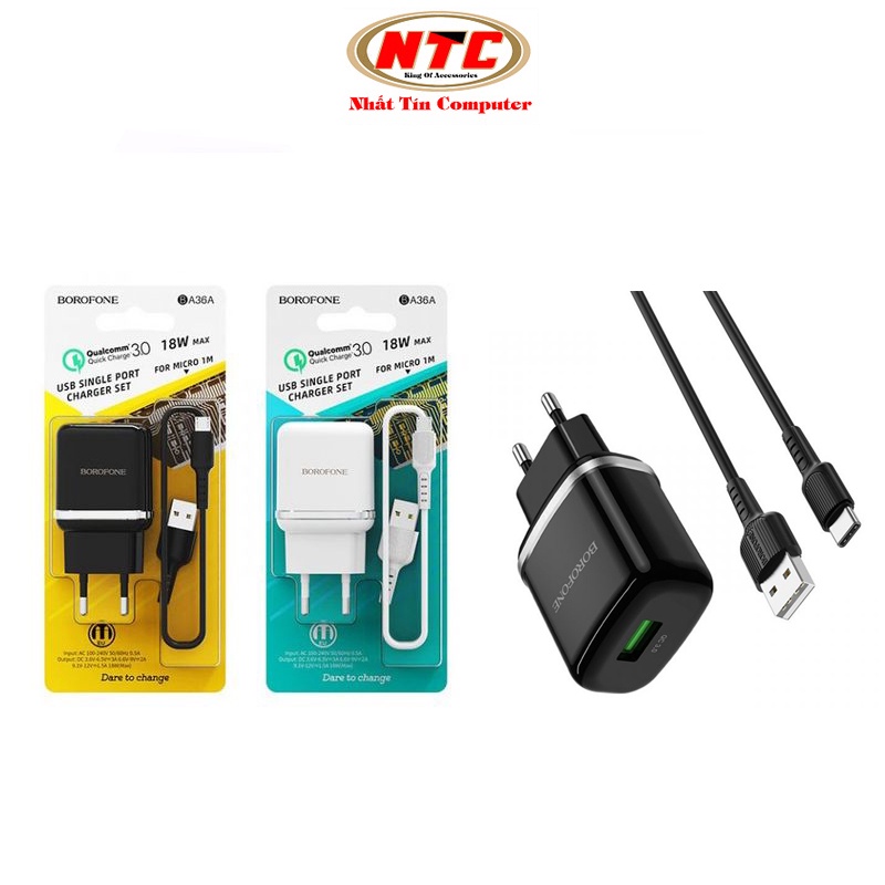 Bộ cốc cáp sạc nhanh Borofone BA36A microUSB hỗ trợ QC 3.0 công suất 18W (nhiều màu)