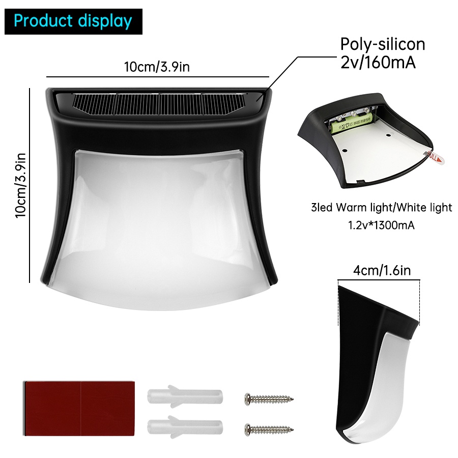 Đèn Led 3 Bóng Gắn Tường Ngoài Trời Chống Nước IP65 Chạy Năng Lượng Mặt Trời