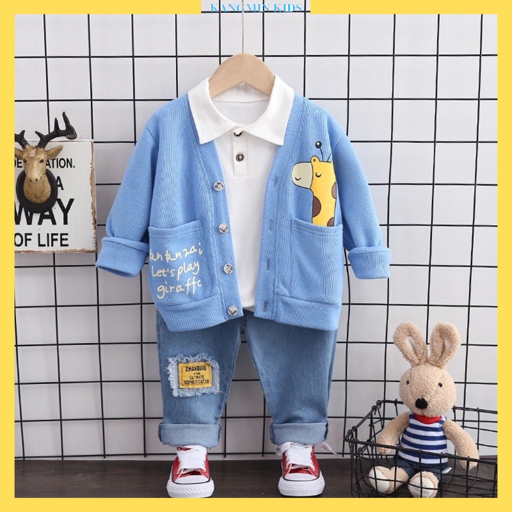 Áo khoác cardigan cho bé kangmin-kids, Áo khoác cotton  in hình hươu cực xinh cho bé từ8-20kg mã H001