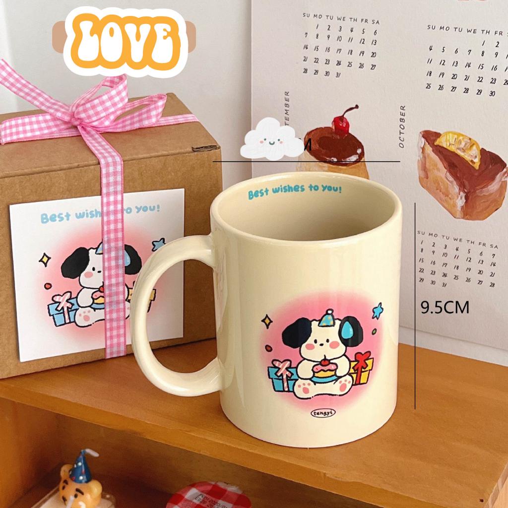 Cốc sứ tráng men hình cún dễ thương HAPPY BIRTHDAY làm quà tặng