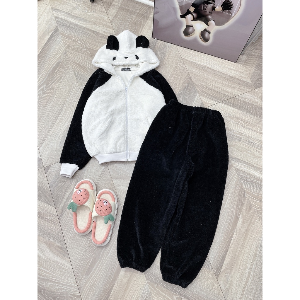 Bộ Lông Gấu Trúc Panda Unisex Nam Nữ Dáng Rộng Mặc Nhà Mùa Đông Ấm Uzzlang