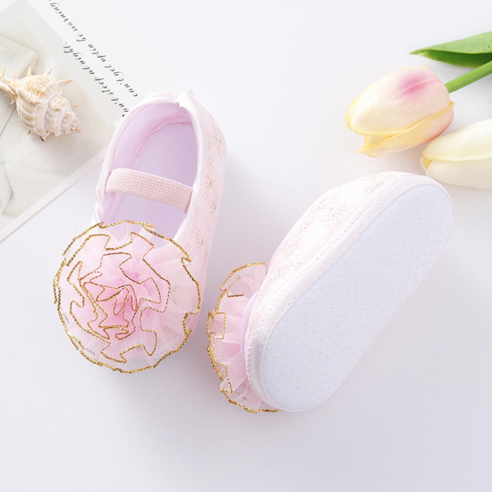 Giày tập đi mềm mại kèm băng đô ren dễ thương cho bé gái 0-12 tháng tuổi