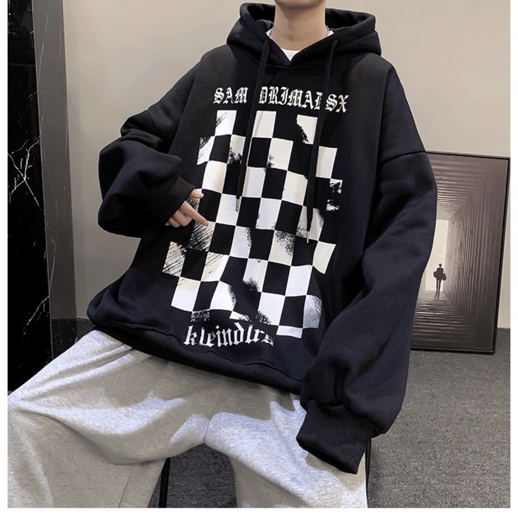 Áo hoodie nỉ bông siêu dày in hình họa tiết CARO phong cách hàn xẻng nam nữ m,ặc đều đẹp