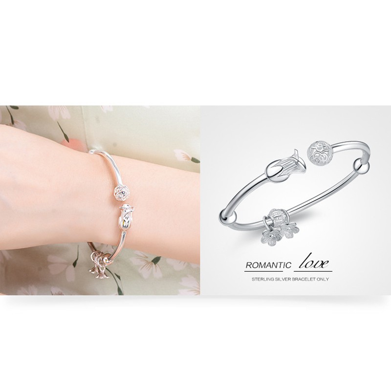 925 vòng tay bạc nguyên chất cho phụ nữ hoa vòng tay cá tính sáng tạo đồ trang sức thời trang