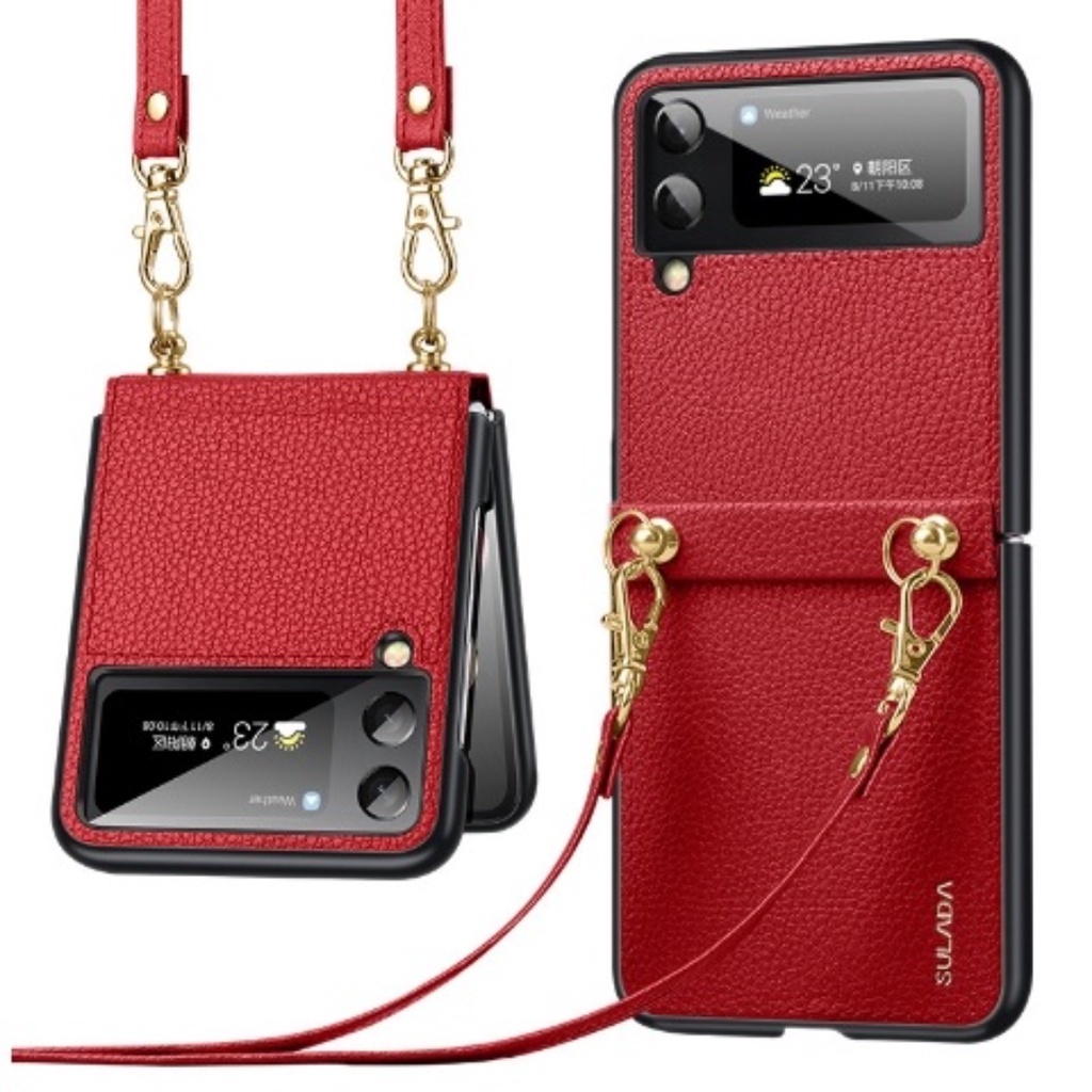 Ốp Điện Thoại Da Sang Trọng Có Dây Đeo Chéo Cho Samsung Galaxy Z Flip 3 Z Flip3 5G