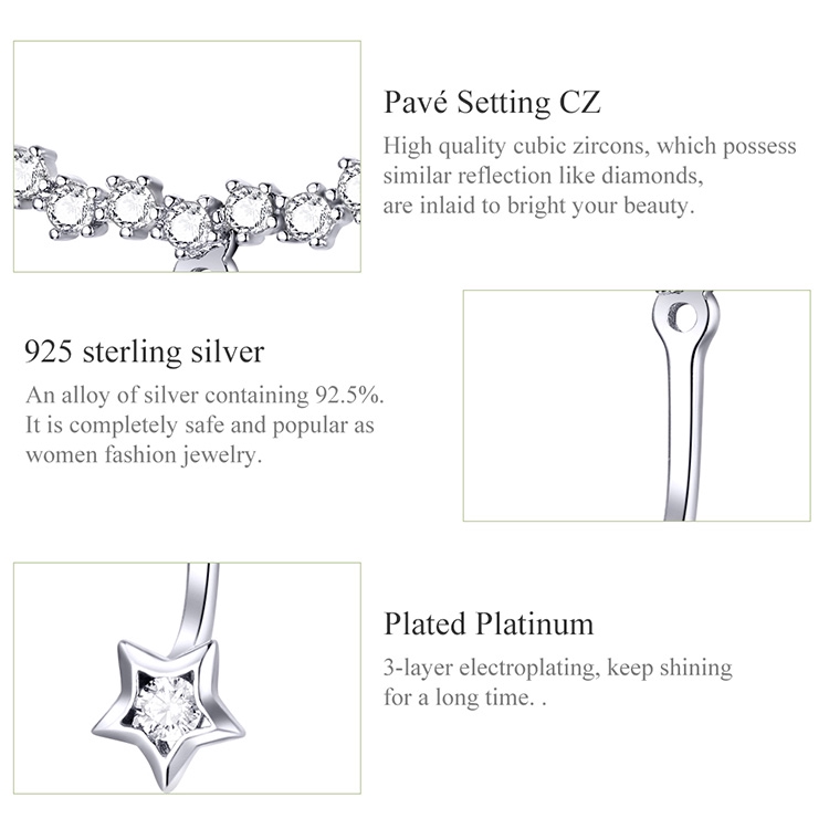 Khuyên tai Bamoer bằng bạc 925 hình ngôi sao thời trang nữ tính bse175