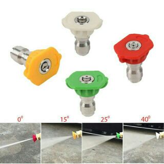 Bộ 4 Béc Phun-Đầu Béc Gắn Súng Xịt Rửa Máy Rửa Xe Áp Lực Cao-Ren Nối Nhanh 1/4 inch