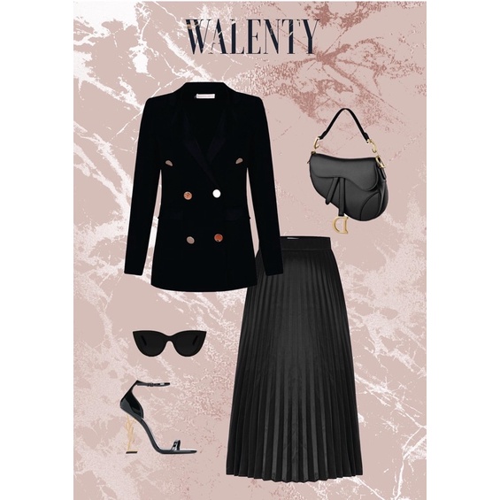 WALENTY - Blazer 6 khuy Đen dáng suông