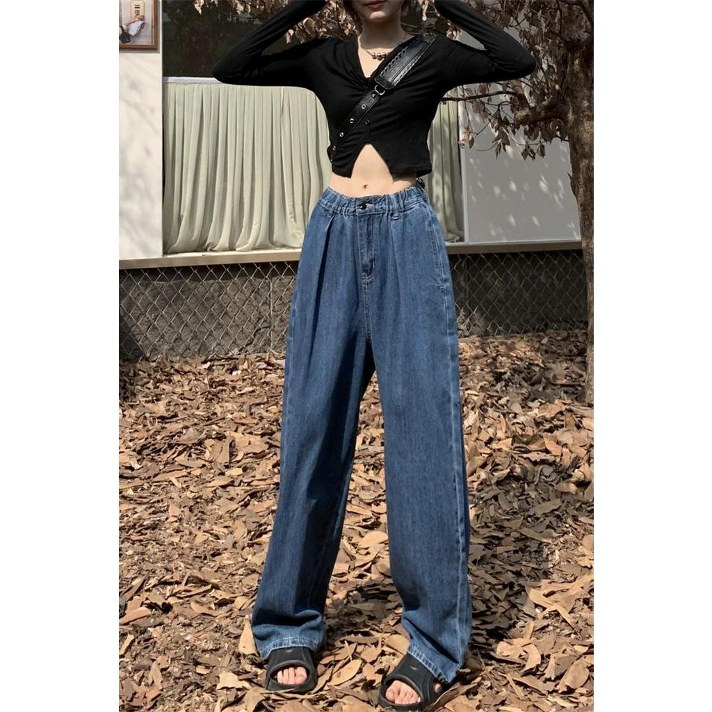 Quần Jean Ống Rộng Lưng Thun Cao Xếp Ly Thời Trang Cá Tính 56431