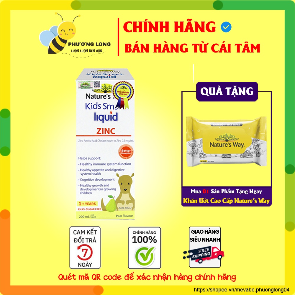 Siro uống Nature's Way Kids Smart Liquid Zinc bổ sung kẽm, tăng sức đề kháng cho bé 200ml