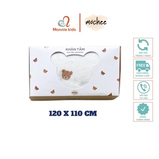 Khăn tắm cho bé Mochee vải xô sợi tre 120x110cm 2 lớp Organic hình gấu - Monnie Kids