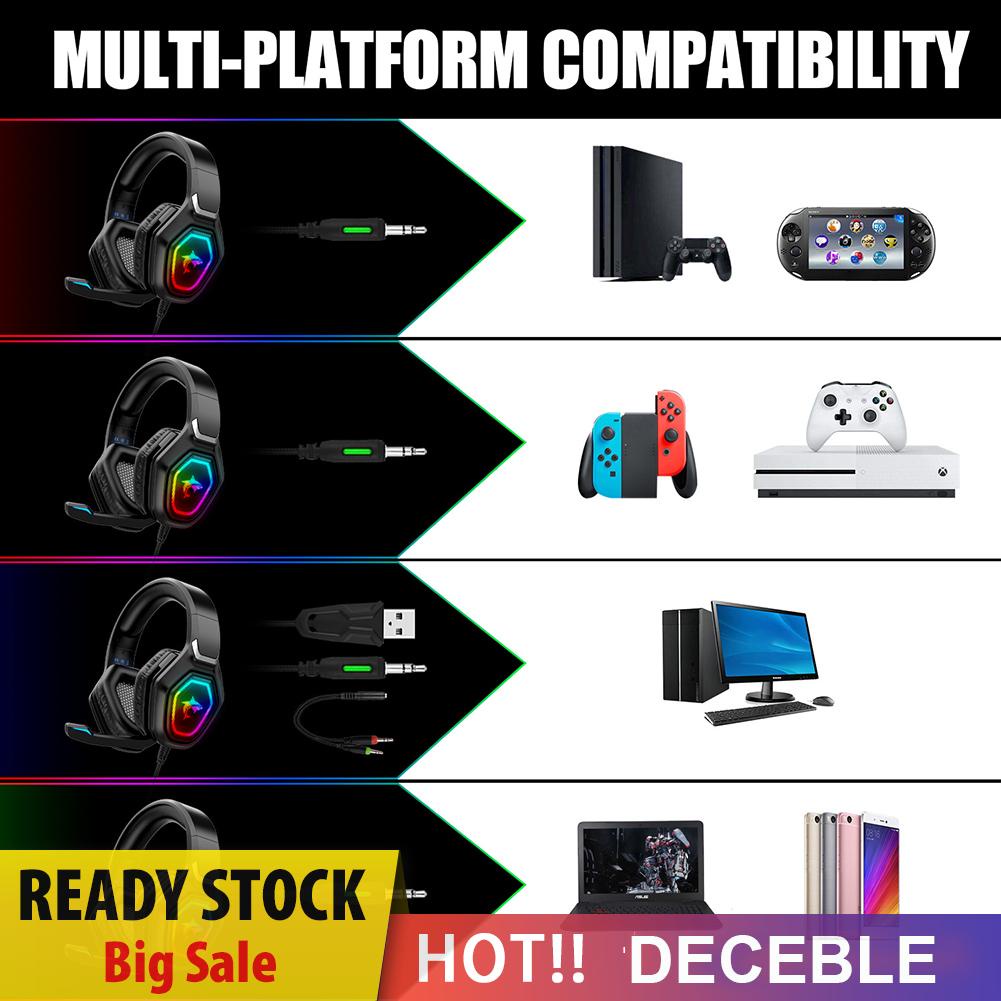 deceble F3 Gaming Gamer Headphone 3.5mm RGB Light Wired PC Headset with Microphone