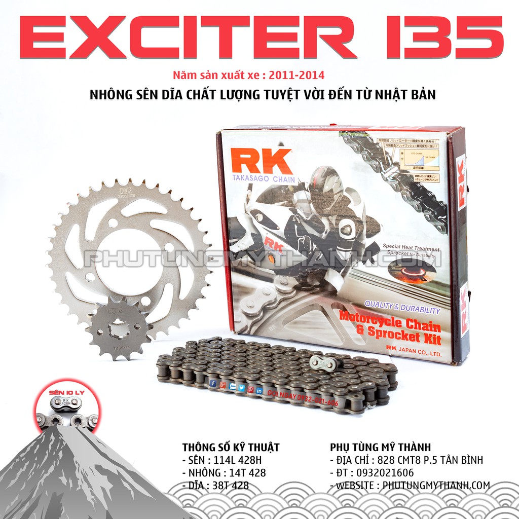 Nhông sên dĩa RK xe Exciter 135 đời 2011-2014 chính hiệu