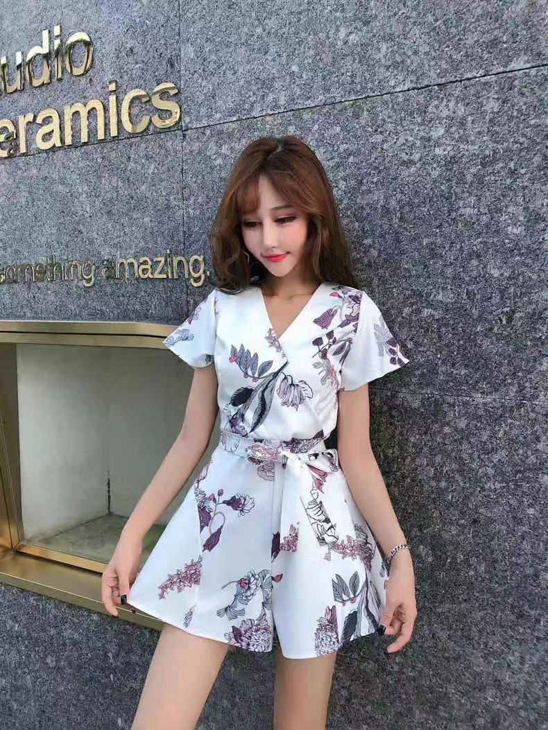 Jumpsuit Lưng Cao In Họa Tiết Thời Trang Retro Hàn Quốc 2020 Cho Nữ