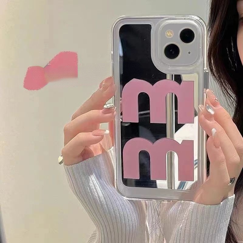 Ốp Điện Thoại Mặt Gương In Chữ Màu Hồng Cho iPhone 12 13 11 Pro Max X Xs Max Xr