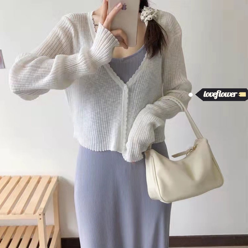 Áo kiểu cardigan dệt kim dài tay phối nút thiết kế thanh lịch thời trang dành cho nữ