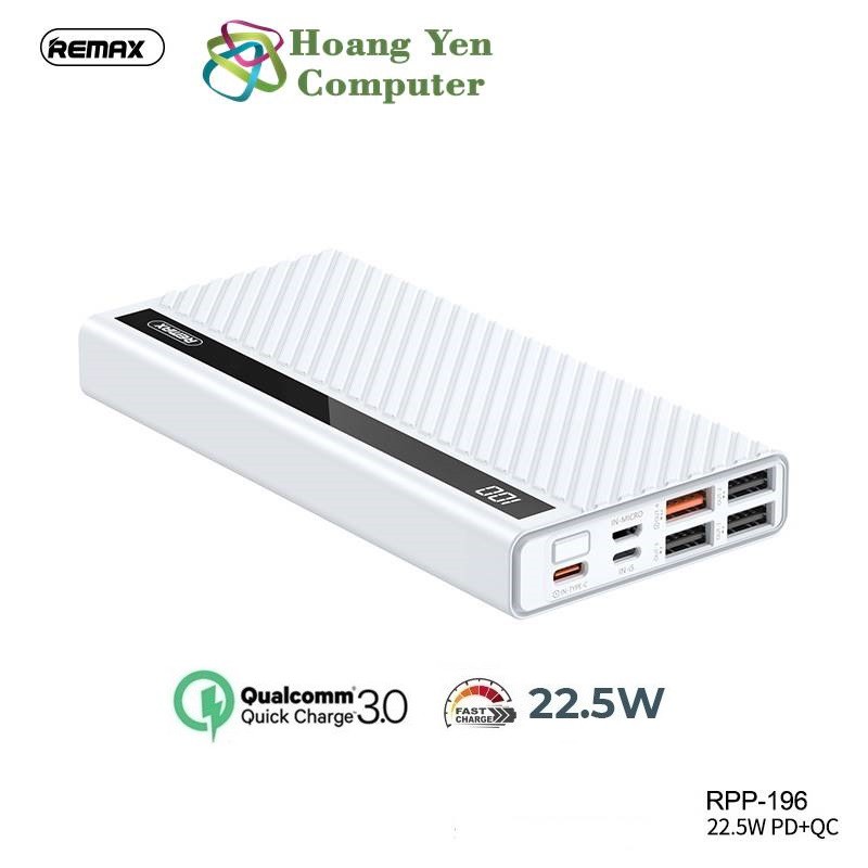 Sạc Dự Phòng Remax RPP-196 20000Mah (Sạc Nhanh QC3.0 18W, 22.5W, PD 18W, VOOC 2.0) - BH 1 Năm