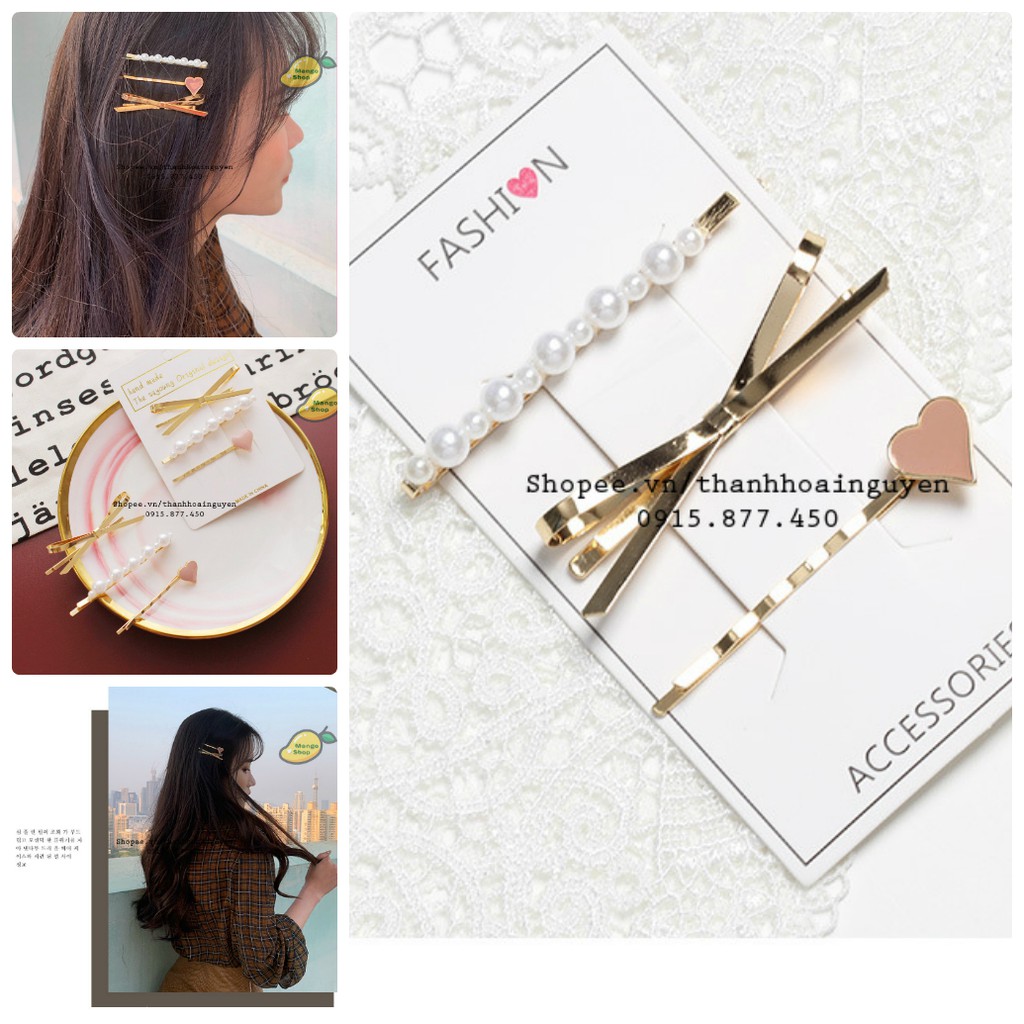 Set kẹp tóc nơ trái tim