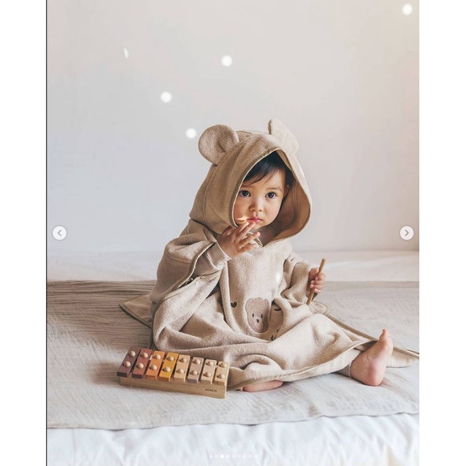 Khăn Choàng Tắm Có Mũ Vải Cotton Thấm Hút Tốt Dành Cho Bé