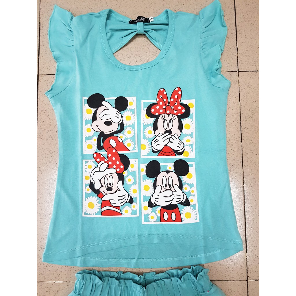 Bộ thun cotton tay cánh tiên mickey bé gái size đại cồ